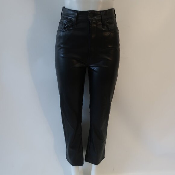 Women Mother Black High Waist Rider Ankle Wax On Wax Off Pu Faux Leather Pant 27 - Picture 3 of 16